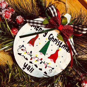 A Gnomes Christmas Ornament – Merry Christmas Y’all – Triple Bow